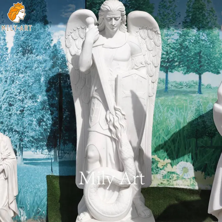 Personalizado al aire libre jardín Piedra Natural San Ángel escultura mármol Arcángel estatua para la venta