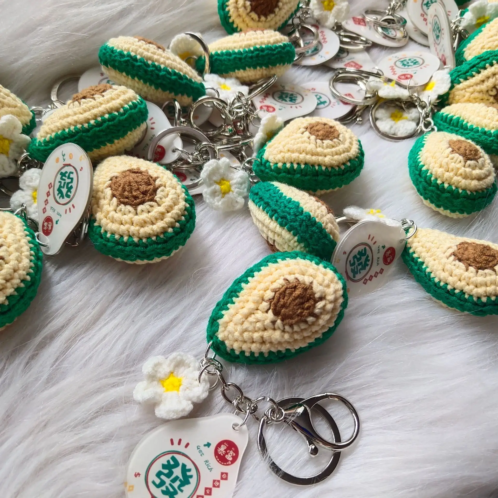New Arrival Handmade Crochet Fruit Bag Accessories Avocado Keyring