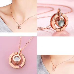 قلادة عصرية جديدة لعيد الحب بتصميم 'مائة طريقة لقول أحبك' مع إسقاط ضوئي للذكريات، سلسلة أنيقة للترقوة - Product Image 4