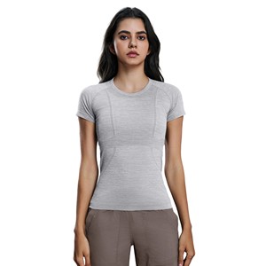 Women's short sleeved round <b>neck</b> sports T-shirt running fitness top slim fit breathable yoga short sleeved shirt - Product Image 1