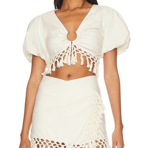 Conjunto de Dos Piezas de Ropa de Playa Sexy para Mujer, Falda de Playa Mini de Crochet, Estilo Bohemio, con Borlas, 100% Algodón - Product Image 3