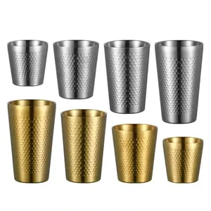 Stainless Steel Cold Water Drinks Cup Hammered Texture Double-Wall Beer Anti-fall Cups Milk Mugs For Kitchen Drinkware Bar