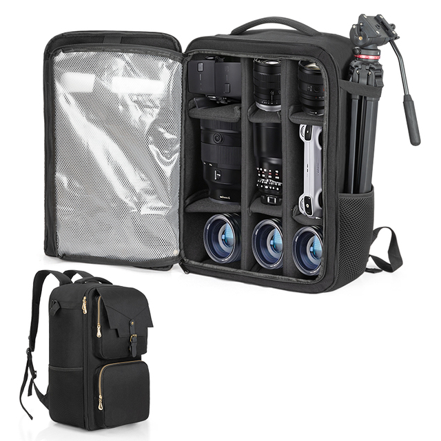 Waterproof 900D Oxford Camera Backpack with Laptop Sleeve, 180 Degree Open DSLR Bag with Tripod Holder for Travel
