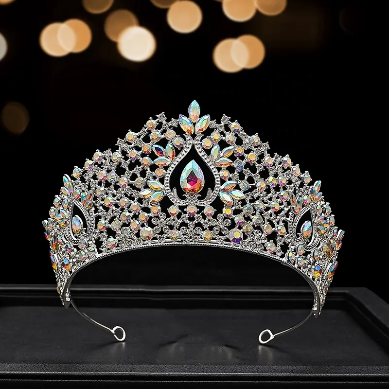 Yiwu produce tocados nupciales Queen AB rhinestone circón corona vestido de novia accesorios para el cabello