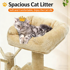 Arbre à <span class=keywords><strong>chat</strong></span> intégré avec maison et étagère, plateforme de saut pour <span class=keywords><strong>chat</strong></span> à 4 niveaux en corde de sisal, emballé en carton, mobilier pour la maison pour les grands chats - Product Image 1