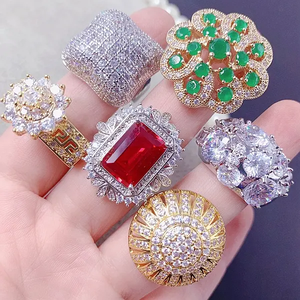 Fashionable and High-end Heavy Industry Full Zirconium Micro Set Ring with Genuine Gold Plated Large Gemstone Rings Jewelry - Product Image 3