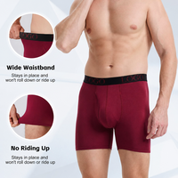 Boxers longs personnalisés en jacquard avec logo pour hommes, sous-vêtements de sport respirants anti-frottement à base noire, vente en gros