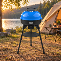 Barbecue à gaz de camping en acier bleu, hauteur réglable, allumage piézoélectrique, ensemble d'accessoires complet, sac de transport, certifié CE pour l'extérieur
