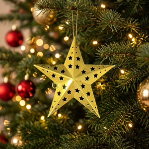 Wholesale Custom Gold Metal Star Shape <b>Christmas</b> <b>Tree</b> Hanging Ornament for Home Decoration - Product Image 1