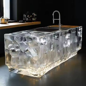 हल्के लक्जरी चमकदार एकीकृत रसोई द्वीप, बर्फ क्यूब पारदर्शी राल, होटल, क्लब, विला लक्जरी बार टेबल - Product Image 4