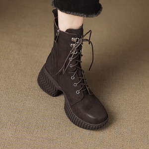 Zapato Artesanal de Una Sola Pieza con Hebilla Grande, Estilo Retro, Tacón Redondo, Cuero Genuino, Impermeable, Suela Blanda Antideslizante - Product Image 3