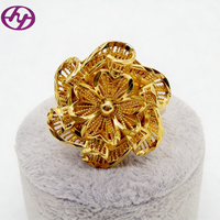 Bague en filigrane de fleurs 3D plaquée or 24 carats Hongyue - Bague de luxe de style arabe du Moyen-Orient - Bijoux de mariage pour femmes