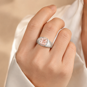 DK Damesring met roze, in laboratorium gekweekte diamanten en zijstenen, rechtstreeks van de fabriek, kussenslijpvorm, 925 zilver, geschikt als trouwgeschenk - Product Image 4