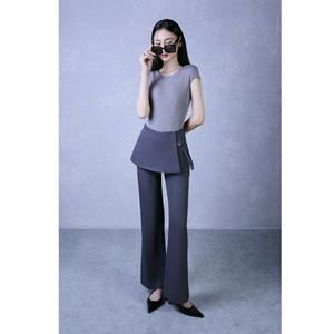 Flare / Overlay <b>Skirt</b> Pants Solid Regular Plain Dyed Worsted Vietnam Anti-Wrinkle Wide-Leg Pants with <b>Skirt</b> Overlay KQ24 - Product Image 1