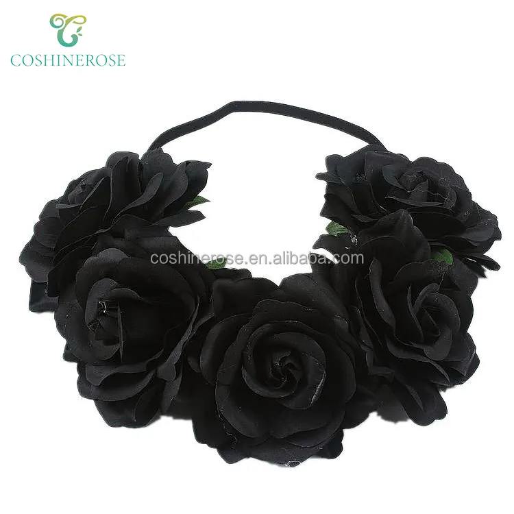 New Arrival Festival Birthday Party Decor Hair Accessories Silk Flowers Girls Pink Hair Bands Black