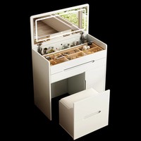 Nouveau Design Coiffeuse Pliante Style Crème, Mini Meuble de Rangement de Chevet à Plateau Rabattable pour Chambre, Ensemble Maquillage