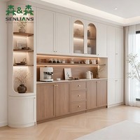 Buffet de style français avec niche de présentation arquée intégrée, rail électrique intelligent et panneau tressé pour villa de luxe
