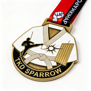 Medalla de Taekwondo de Aleación de Zinc con Recubrimiento de Latón Antiguo, Fundición a Presión, Multielementos, Esmaltada, para Competición Deportiva, Entrega Rápida - Product Image 3