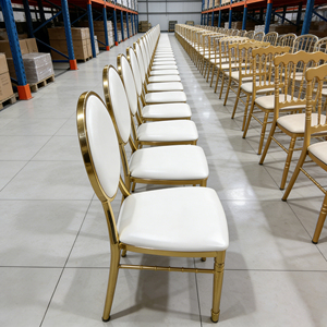 Silla de Banquete de Metal Apilable de Acero Inoxidable de Lujo para Hotel, Silla de Cuero para Bodas, Fiestas, Sala de Estar, Apartamento - Product Image 1