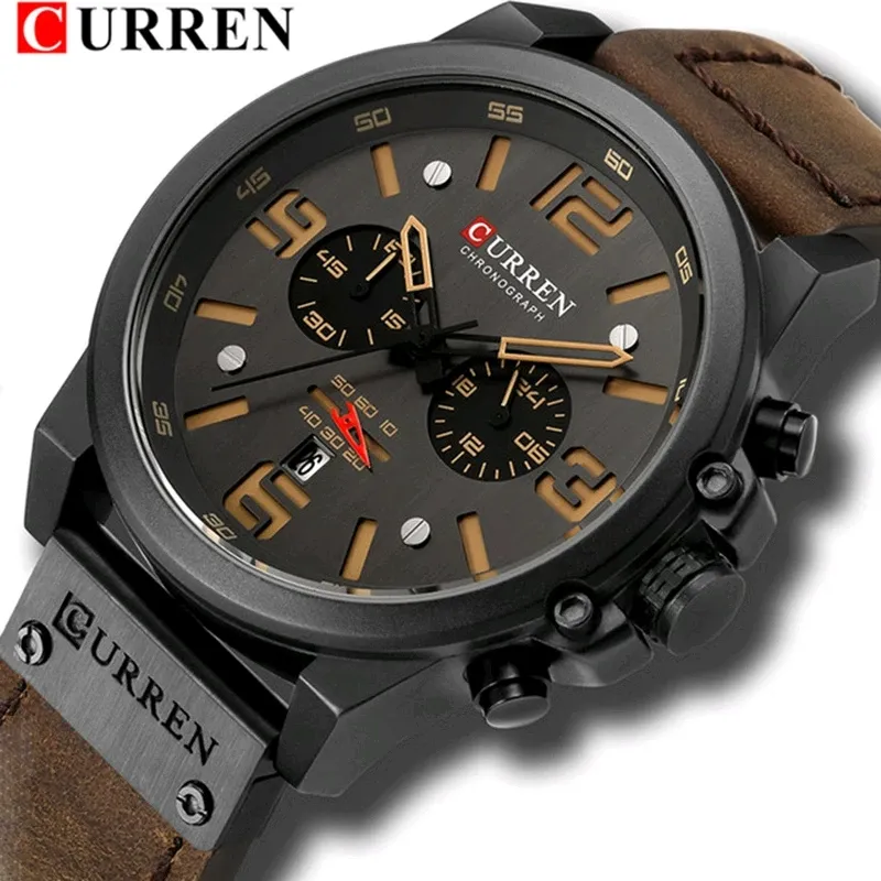 Curren 8314 Sport Watches Chronograph Man WristWatch Fashion Brand Leather Waterproof Quartz Calendar Watch