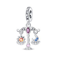 Perak 925 Sterling Zirkon Ungu Biru Manik-Manik Liontin Gantung Bunga Pansy Bintang Tai Chi DIY Gelang Kalung Perhiasan Berkualitas