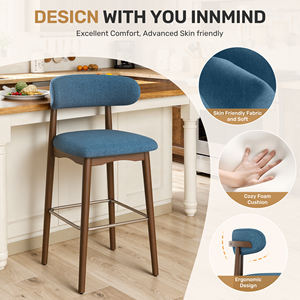 Sillas de Barra Altas de Metal Resistente con Patas de Madera de Caucho y Respaldo Ergonómico para Bar en Casa y Comedor - Product Image 3