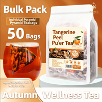 Sachets de thé triangulaires Pu'er mûr du Yunnan mélangés à des pelures de mandarine vieillies, thé aux agrumes et aux herbes pour la gestion du poids, approvisionnement en vrac, 50 sachets