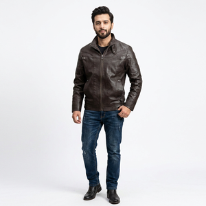 Veste universitaire en cuir véritable pour homme, respirante, en cuir de vachette, design à capuche, fermeture éclair, doublure en lin, style vintage, mode automne - Product Image 1