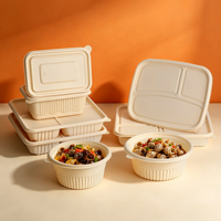 Conteneur alimentaire écologique en amidon de maïs, bol rond biodégradable avec couvercle pour l'emballage de plats à emporter, logo personnalisé