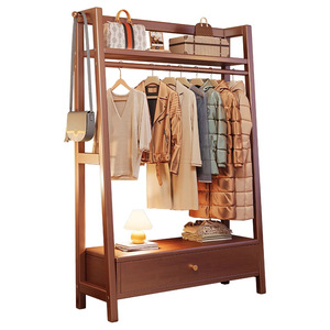 Vintage Solid Wood Coat Rack With <b>Drawer</b> Bedroom Standing Clothing Organizer Rubber Wood 80x40x170cm Double Tier - Product Image 5