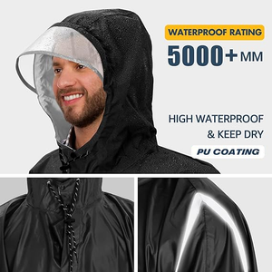 Imperméable réfléchissant en polyester 210T personnalisé pour adultes et hommes Poncho de pluie long et imperméable à capuche avec poignets élastiques - Product Image 2