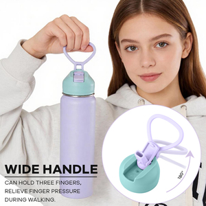 Bouteille d'eau isotherme en acier inoxydable avec anse, couvercle à paille anti-fuite et anti-poussière - Product Image 3