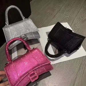 Classique Casual Designer Nom Marque Polyvalent En Cuir Pu Sacs À Main Rose Strass Sac Pour Femmes Sac À Bandoulière