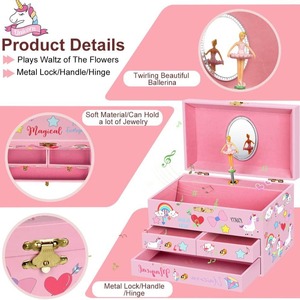 Caja Musical de Madera Unicon Ballerina para Niñas con Cajón, Manivela y Canción de Feliz Cumpleaños, Ecológica - Product Image 2
