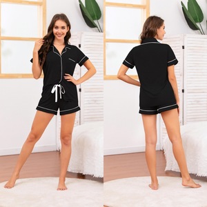 Modal Pijamas Manga Curta Fabricante Pure Color Pijamas Set Atacado Drawstring Shorts Fábrica Diretamente - Product Image 6