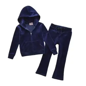 Thêu Logo Ấm Toddler Cô Gái Quần Áo Tùy Chỉnh Nhung Tracksuit Tracksuit Set Sweatsuit Cho Trẻ Em