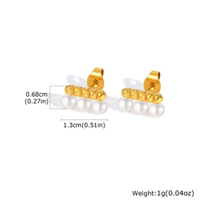 Pendientes de Moda con Forma Geométrica, Joyería de Acero Inoxidable, Pequeños Pendientes de Imitación de Perla como Regalo - Product Image 5