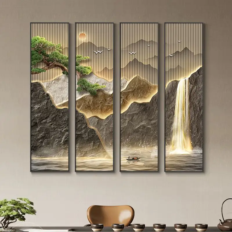 Immagine decorativa della pittura di paesaggio di stile cinese della montagna della cascata per la decorazione domestica 4 pcs set arte atmosferica della parete