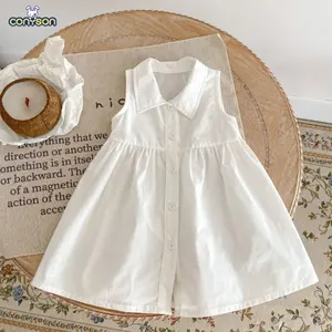 Conyson 2024 Summer New Arrival Baby Kids Clothes Infant Baby Girls' Solid White Dress Sleeveless Cotton Clothing Casual Dress