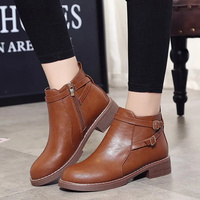 Bottines en cuir pour femmes, bottes courtes à talon bas, fermeture éclair latérale, bottes décontractées à la mode, chaussures confortables pour dames