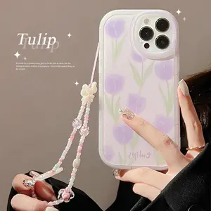 Gentle flower With bracelet case For Iphone Face Mini 14 12 13 11 Pro Max 8 7 Plus X XS XR SE Covers