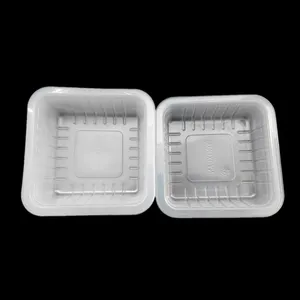 Hot Sale Eco Friendly 250ml 500ml PP Transparent Square Plastic Food Packaging White Plastic Container Food Fresh Meat Tray