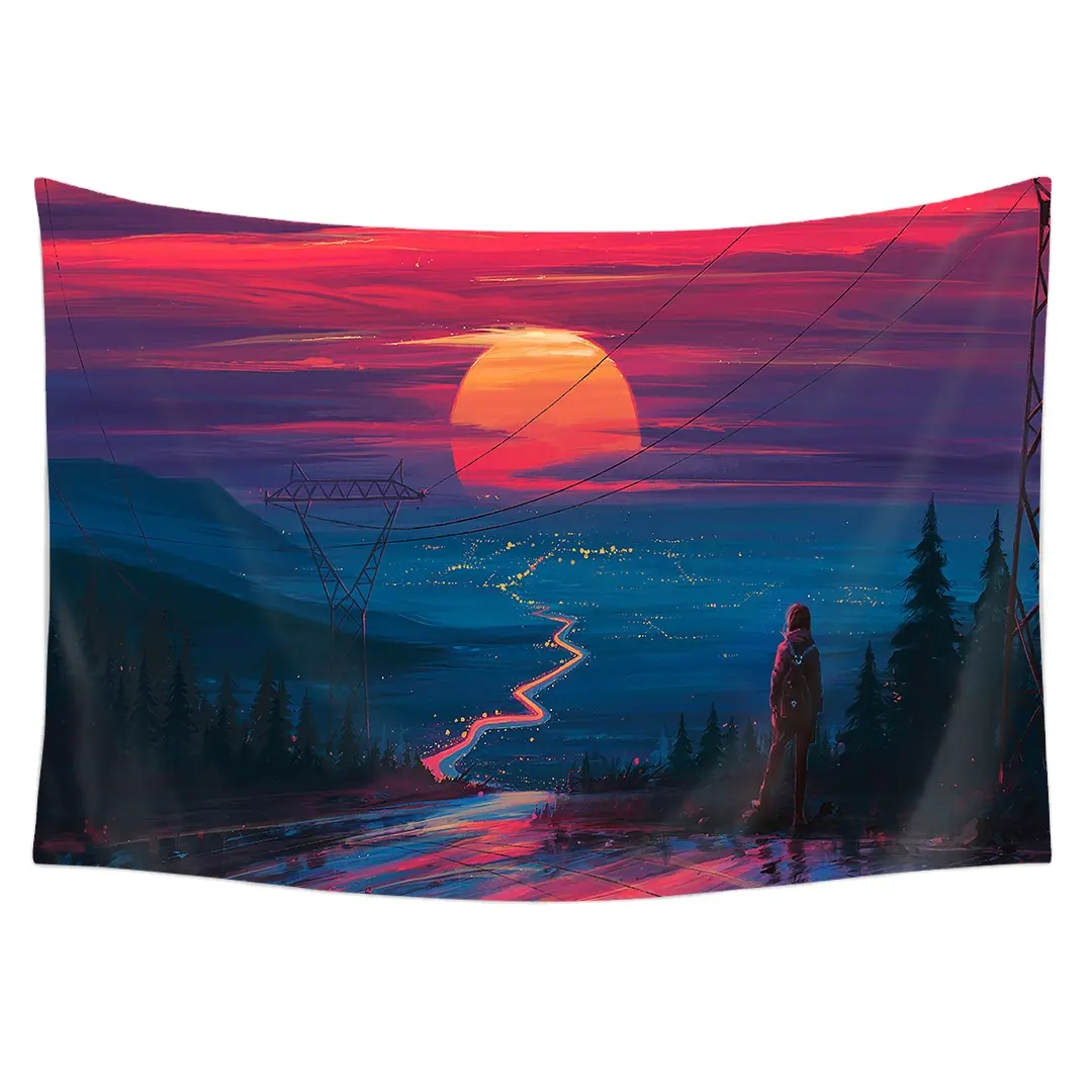 Tapestry Cloth Home Decor Custom Logo Printing Cotton Polyester Fabric Sunset Nature Landscape Wall Tapestry