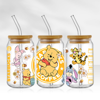 Transferts UV DTF de haute qualité pour gobelets, motif Ours Pooh et amis de dessin animé, pour gobelets en verre Libbey de 16 oz et gobelets isothermes de 24 oz