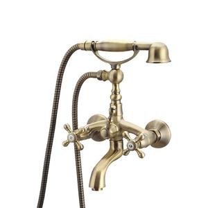 Robinetterie de Douche en Laiton Style Ancien Traditionnel, Double Poignée Chaud/Froid, Finition Brossée, Valve Céramique, Idéal Hôtels - Product Image 1