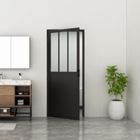 Porte battante double intérieure en acier noir et verre, style loft, avec plinthe et cadre en fer cannelé, pour vente en gros