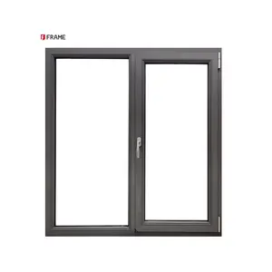 Commercial Aluminum Window Frame Double Tempered Glass Casement Hinge Window with Fixed Windows