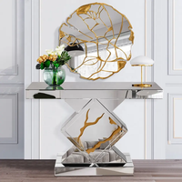 Table console miroir éclairée de luxe, nouvelle, avec des lumières scintillantes, dorée, décorative, LED, pour le couloir, la maison, l'hôtel