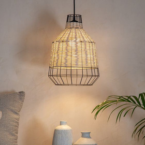 Japanese Pastoral Style Pendant Lamp 30cm Diameter Hand Woven LED <b>Lighting</b> Fixture For Living Room <b>Dining</b> Room Restaurant - Product Image 1