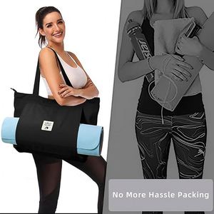 Échantillon gratuit Tapis de yoga en toile rond avec logo personnalisé, poche zippée pour téléphone, sac de voyage, sac de sport, support pour tapis de yoga - Product Image 2
